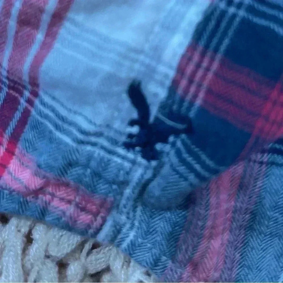 3 piece lot American Eagle boyfriend plaid cats eye snap up, denim vest & scarf - Picture 8 of 13